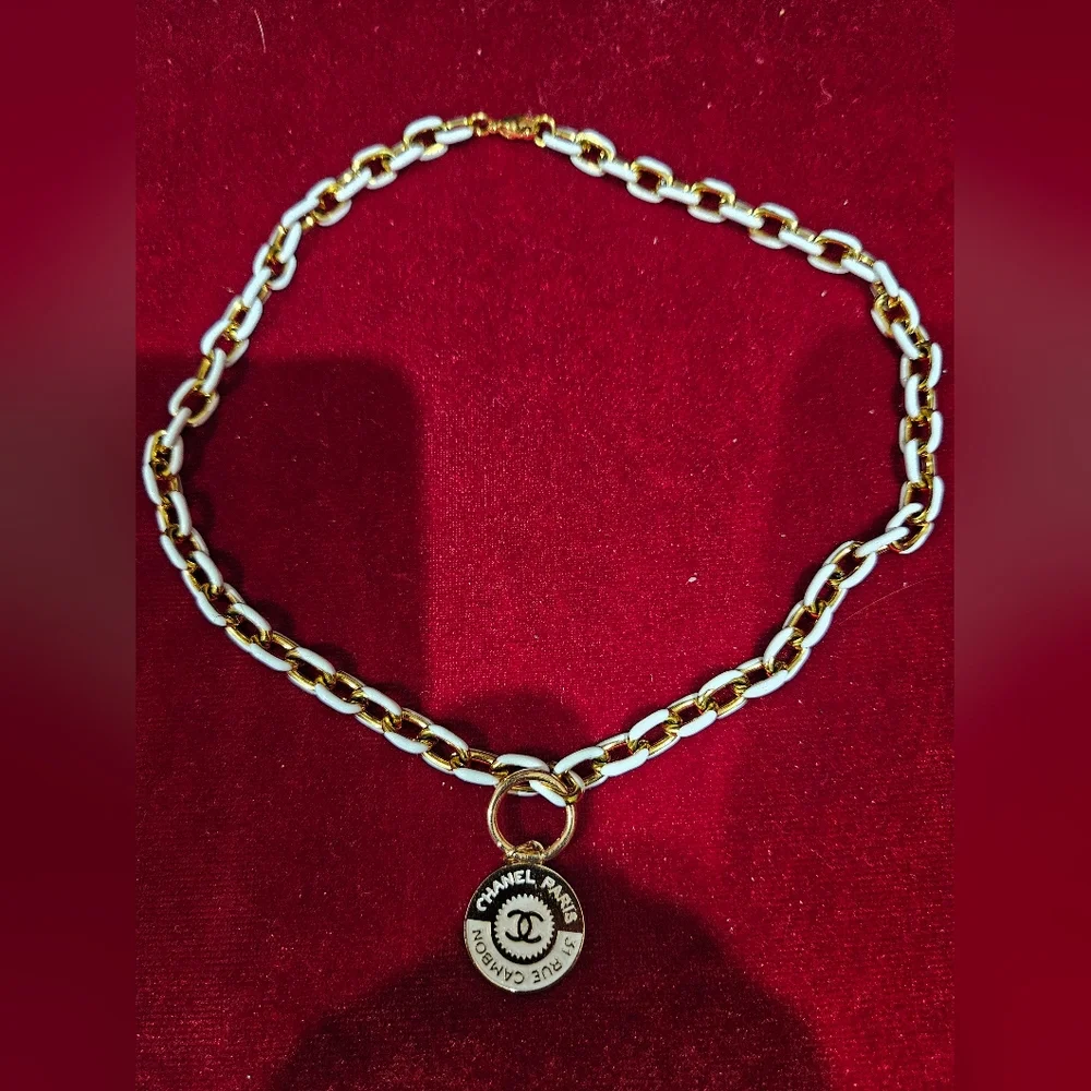 SOLD SOLD SOLDCHANEL Gold and White Pendant Necklace - Picture 2 of 3